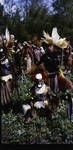 A man arranging ceremonial headdress for a fellow dancer, opening of Kerowagi Local Government Council at Kup, Jul 1964