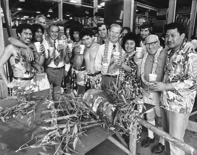 Workers celebrate Christmas