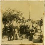 Art students with luggage, North Stradbroke Island, 1949