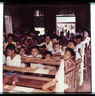 The congregation in the Church of Zion on Palmerston Islet