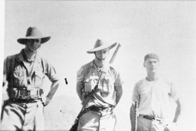Jack Arden (centre) with two other soldiers in New Caledonia, ca. 1942, 1