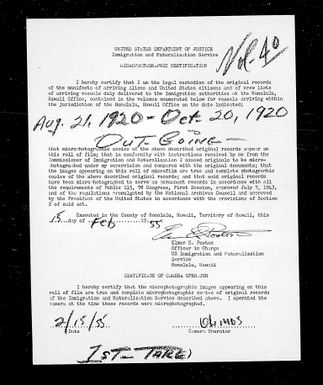 Volume 40: Immigration Service Forms, August 21, 1920 - October 18, 1920