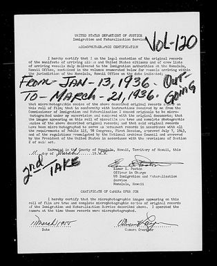 Volume 120: Immigration Service Forms, January 13, 1936 - March 21, 1936