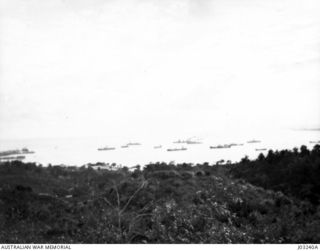 The battle cruiser HMAS Australia and light cruiser HMAS (ex HMS) Encounter, the submarine AE2, Hospital Ship Grantala, French armoured cruiser Montcalm, colliers, oilers and store ship Aorangi in ..