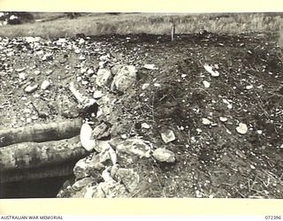 WANDOKAI, NEW GUINEA. 1944-04-17. EFFECTS OF 4.2 INCH MORTAR FIRE ON A JAPANESE BUNKER DURING TESTS CONDUCTED BY THE OPERATIONAL RESEARCH SECTION, ATTACHED HEADQUARTERS NEW GUINEA FORCE