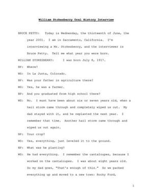 Oral History Interview with William Stokesberry, June 13, 2001