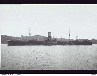 PORT MORESBY, PAPUA. 1941-12-24. PORT SIDE VIEW OF THE AMERICAN CARGO STEAMER HARRY LUCKENBACH. (NAVAL HISTORICAL COLLECTION)