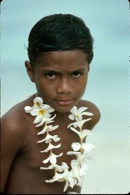 ["pojke, blomgirland, porträtt, fotografi, photograph"]