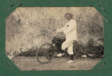 Man with bicycle.  From the album: Banaba (Ocean Island)