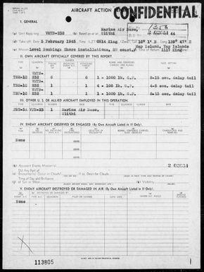 VMTB-232 - ACA rep #44 â Bombing & strafing targets on Map Is, Yap Area, Carolines 2/5/45