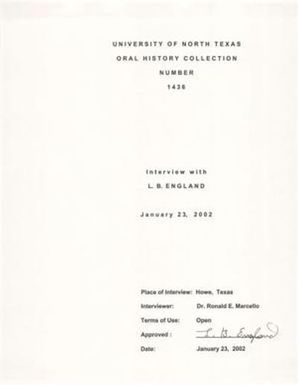 Oral History Interview with L. B. England, January 23, 2002