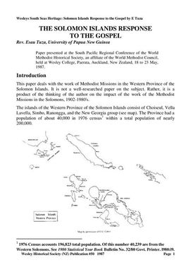 50i Solomon Islands Response - Wesley Historical Society Proceedings