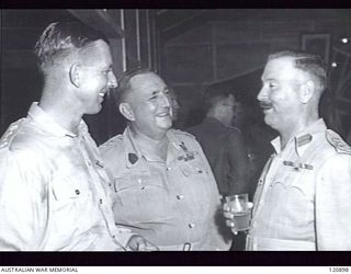 RABAUL, NEW BRITAIN. 1945-12-28. THE PRIME MINISTER OF AUSTRALIA, MR BEN CHIFLEY, ARRIVED BY PLANE TO VISIT MANY OF THE UNITS IN THE AREA. SOME OF THE GUESTS AT THE SISTERS' MESS AT 118TH ..