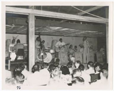 [Servicemen watching band performance, Saipan]