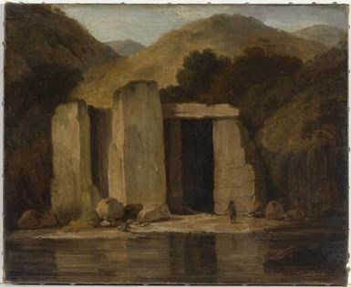 View on a coast, with upright rocks making a cave [John Webber]