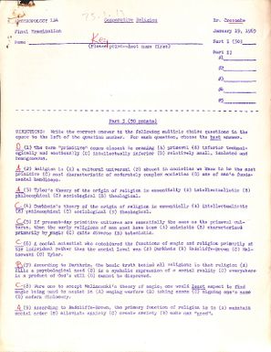 Anthropolgy 124 Comparative religion. Final examination