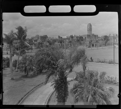 Street scene, including government building, Suva, Fiji