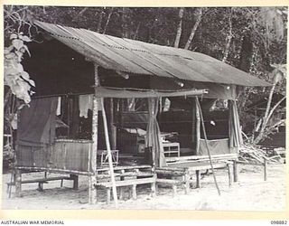 SAMANSO ISLAND, SOLOMON ISLANDS. 1945-11-13. THE QUARTERS OCCUPIED BY LIEUTENANT GENERAL M. KANDA, COMMANDER 17 JAPANESE ARMY, ON SAMANSO ISLAND. HIGH RANKING JAPANESE OFFICERS WERE DETAILED IN A ..