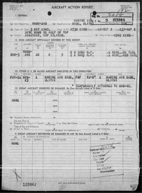 VMSB-245 - ACA reps nos 214-216 - Reconnaissance, bombing & strafing targets in the Yap Area, Carolines 5/3-5/45
