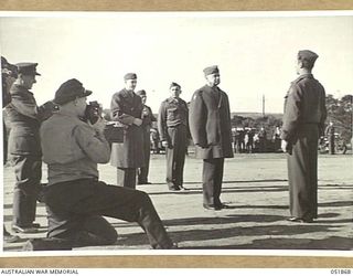 MOUNT MARTHA, VIC. 1943-05-18. A CEREMONIAL PARADE OF TWO BATTALIONS OF U.S. MARINES TO HONOUR MEN OF THE SEVENTH AND SEVENTEENTH MARINE REGIMENTS WHO DISTINGUISHED THEMSELVES ON GUADALCANAL. MAJOR ..