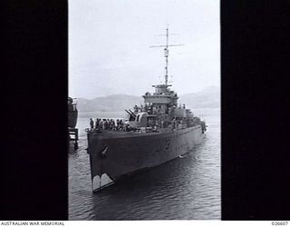 PORT MORESBY, PAPUA, 1942-09. HMAS WARREGO IN PORT MORESBY HARBOUR AFTER ESCORTING A CONVOY OF TROOPSHIPS AND SUPPLY VESSELS FROM AUSTRALIA