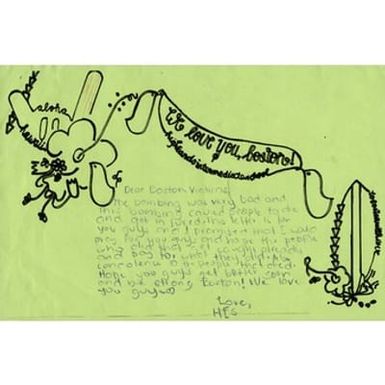 Card mailed to Boston Medical Center from student at Highlands Intermediate School (Hawaii)