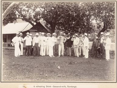 Sampling coconut milk, Rarotonga, 1903
