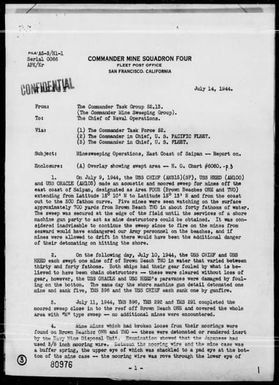 COMTASK-GROUP 52.13 - Report of Minesweeping Operations off East Coast of Saipan Islands, Marianas - 9-11 July, 1944