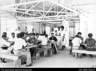 Lautoka Mill - amenities building, mill workers on a meal break