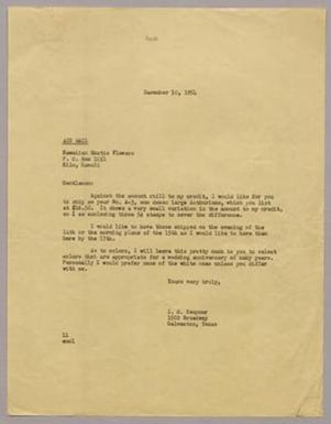 [Letter from I. H. Kempner to Hawaiian Exotic Flowers, December 10, 1954]