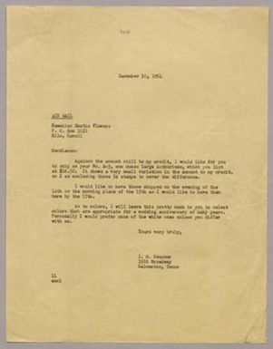 [Letter from I. H. Kempner to Hawaiian Exotic Flowers, December 10, 1954]