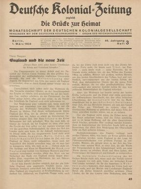 Deutsche Kolonial-Zeitung, 46. Jg. 1. März 1934, Heft 3.