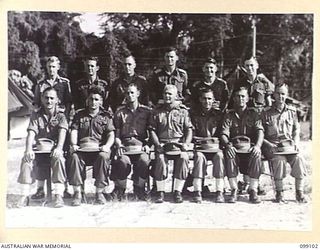 TOROKINA, BOUGAINVILLE. 1945-11-26. STAFF OFFICERS OF 23 INFANTRY BRIGADE. (FOR IDENTIFICATION OF 13 NAMED PERSONNEL REFER TO PROVISIONAL CAPTION OR NAME INDEX)