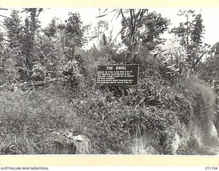FINSCHHAFEN AREA, NEW GUINEA, 1944-03-17. ONE OF THE MANY BATTLE SIGNS IN THE AREA, THIS SIGN RECORDS ACTIVITIES OF THE 2/17TH INFANTRY BATTALION