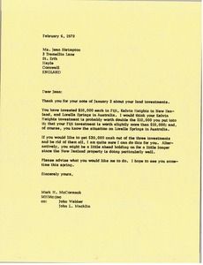 Letter from Mark H. McCormack to Jean Shrimpton