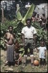 Portrait of Mai Kopi, local representative to the Jimi River Local Government Council, his wife, Wagi and two children