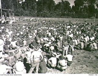 THE SOLOMON ISLANDS, 1945-08. AN AUSTRALIAN THANKSGIVING SERVICE ON BOUGAINVILLE ISLAND. (RNZAF OFFICIAL PHOTOGRAPH.)