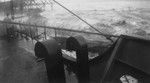 A tsunami wave breaking over Pier 1 on the Big Island of Hawaii, in Hilo. April 1, 1946