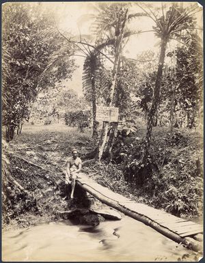 Man seated on bridge, Samoa