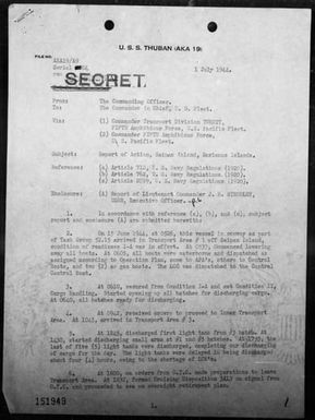 USS THUBAN - Report of operations in the invasion of Saipan Island, Marianas, 6/15-28/44