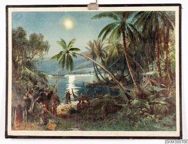 ["plansch, skolplansch, Mondscheinnacht im Hafen von Apia auf Samoa"]