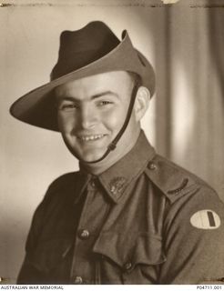 Studio portrait of NX92169 Craftsman (Cfn) Alfred Russell Stanley Oliver. He enlisted on the 12 March 1942 at Harden NSW. Cfn Oliver was awarded the Military Medal for his actions on 31 March 1945 ..