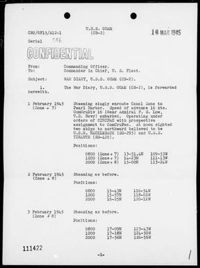 USS GUAM - War Diary, 2/1-28/45