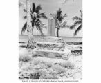 Japanese monument on Bikini Island with the USS CHILTON in background, summer 1947