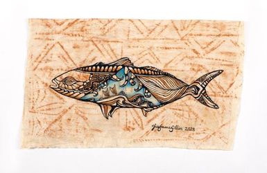 Ngatu (Tongan tapa) titled 'Lanu Moana (Blue Ocean)'