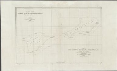 Ploskai︠a︡ karta Grupp Murille i Namolipiafan (Karolinskago Arkhipelaga) / sostavlennai︠a︡ po opisi proizvedennoĭ na shli︠u︡pie Seni︠a︡vinie Michmanom Glazenappom = Carte des Grouppes Mourilleu et Namolipiafane (Archipel des Carolines) / dressee d'apres les relevemens pris de la corvette le Seniavine par Mr. Glasenapp Enseigne de Vaisseau 1828
