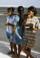 Marshall Islands, young women at airport in Majuro