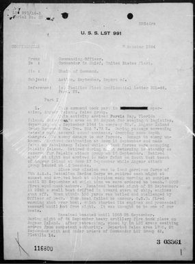 USS LST-991 - Rep of ops in the Palau Is op, 9/15-26/45