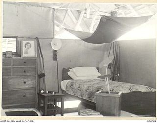 LAE, NEW GUINEA. 1944-09-21. A SECTION OF THE INTERIOR OF THE QUARTERS BUILT FOR GENERAL SIR THOMAS BLAMEY, CBE, KCB, CMG, DSO, VD, COMMANDER, ALLIED LAND FORCES, SOUTH WEST PACIFIC AREA