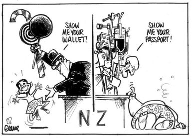 Evans, Malcolm, 1945- :'Show me your wallet!' 'Show me your passport!' New Zealand Herald, 13 May 2003.